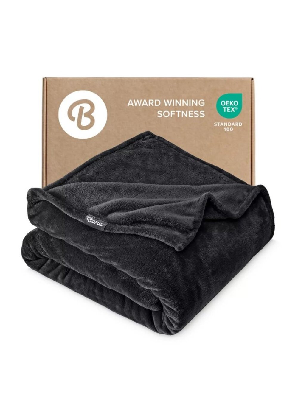 Bare Home XL Throw Fleece Blanket Solid Black Ultra Soft Microplush 50" x 70"